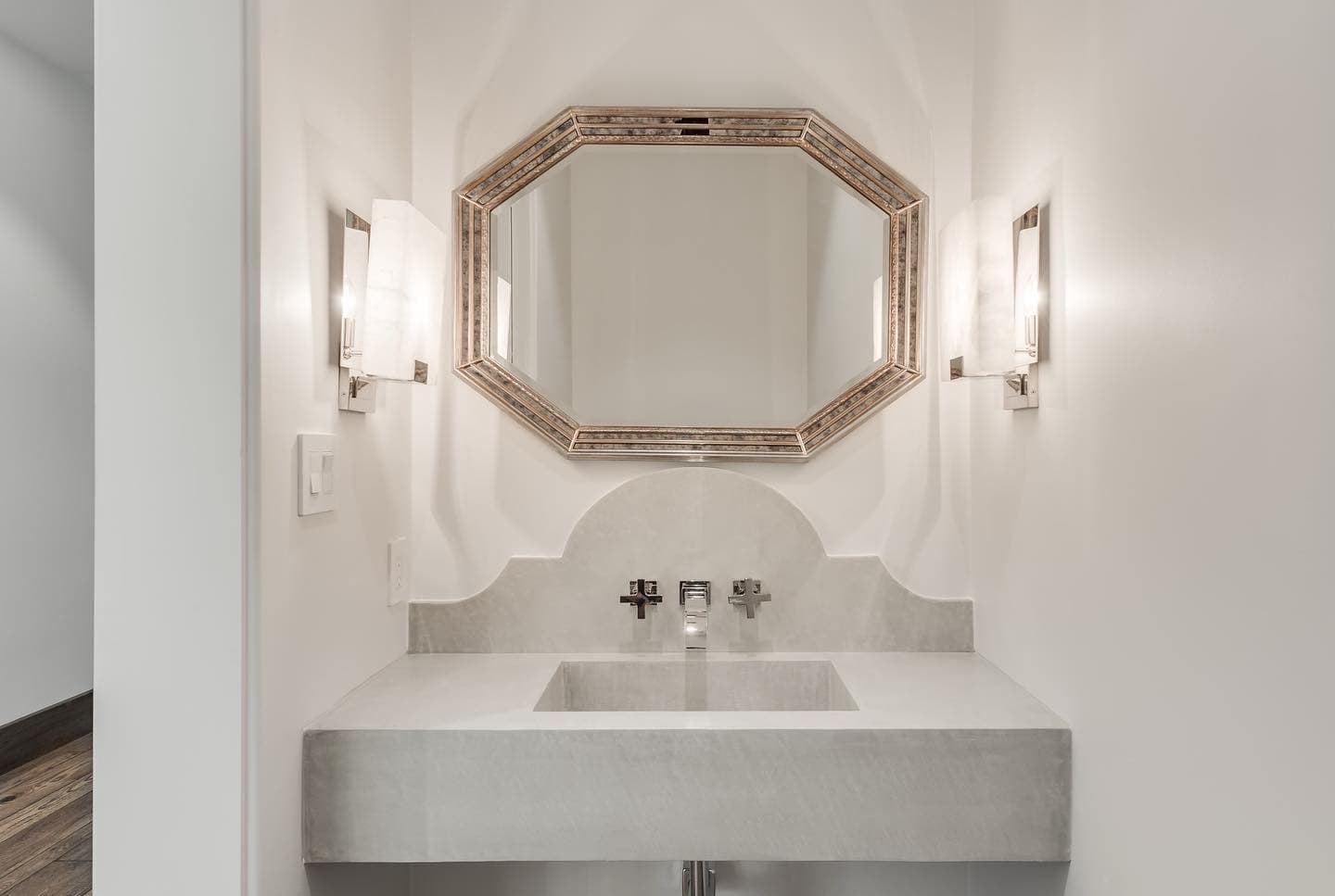 Bathroom with full quartz surround and matching vanity